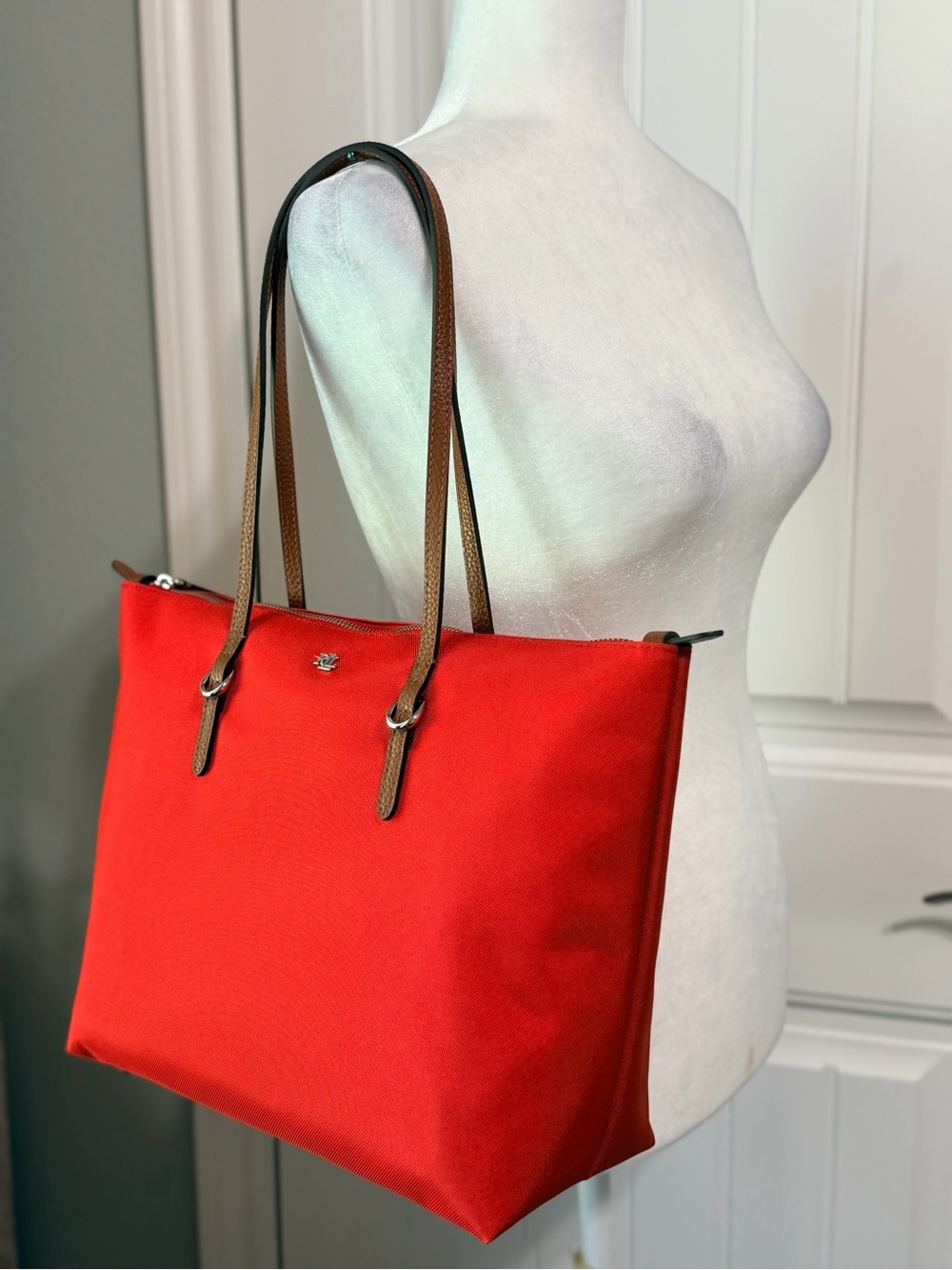 Ralph Lauren Red Tote with Brown Leather Strap